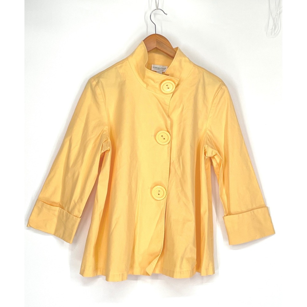 Coldwater Creek Women Jacket L Swing Yellow Oversized Button Snaps Mock Neck